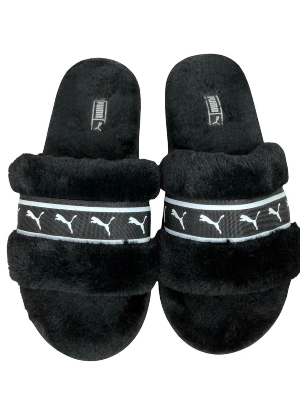 Puma Fluff Remix Faux Fur Slides Black Size 5 Cozy Cabincore Lounge